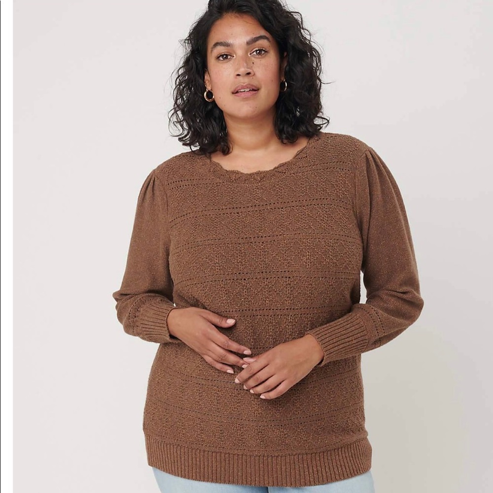 LOFT shimmer pointelle sweater in brown multi